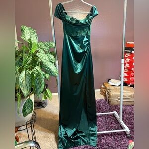 Emerald Green Satin Evening Gown